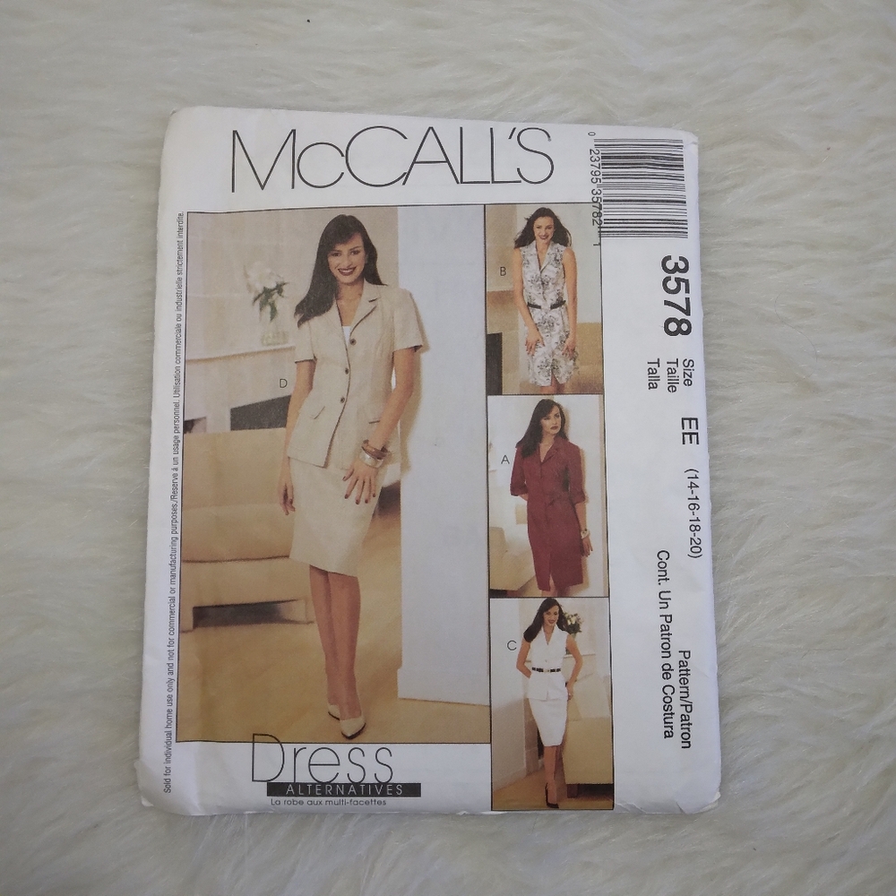 MCCALL'S 3578 SZ 14-20 MISSES Jacket, Top, Skirt, Shirt-dress In Variations